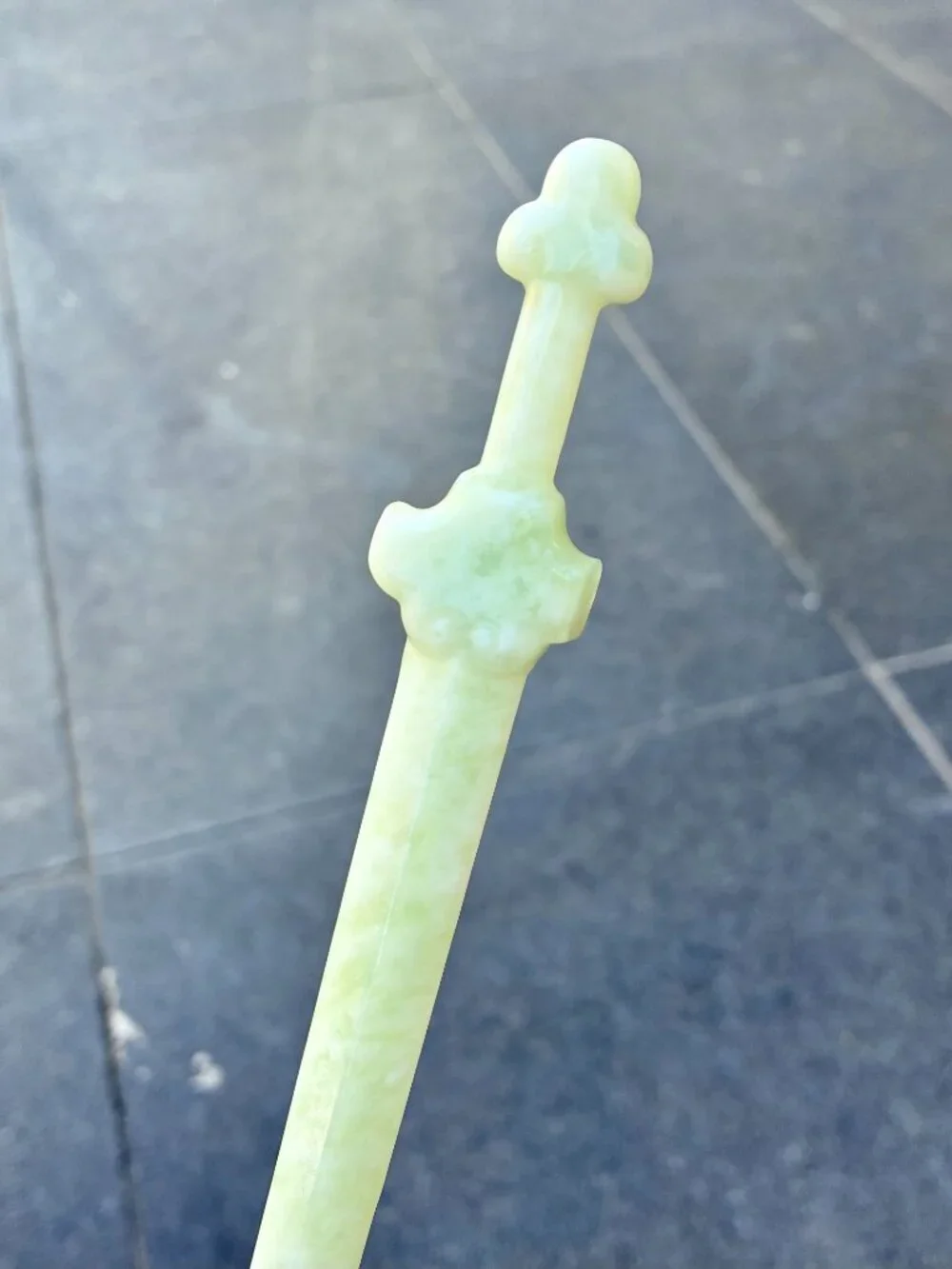 Green Sword Carved Hairpin - Serpentine Jade Hair Stick